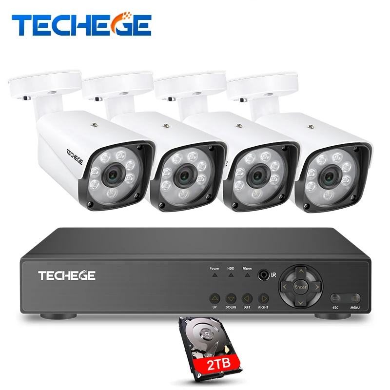 

Techege 4CH CCTV System 4CH 720P AHD DVR 4PCS 1.0MP Outdoor Waterproof CCTV Camera 1200TVL Home Security System Surveillance Kit
