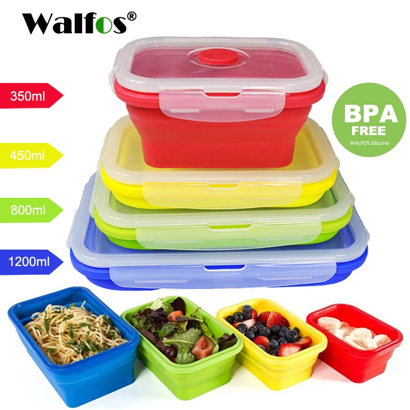 WALFOS Folding Silicone font b Lunch b font Box Food Storage Container Kitchen Microwave Tableware Portable