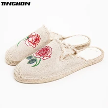 Модные Повседневные эспадрильи в этническом стиле с вышитыми цветами на плоской подошве; Новинка; женская весенняя обувь без застежки с вышивкой; Рыбацкая обувь на шнуровке