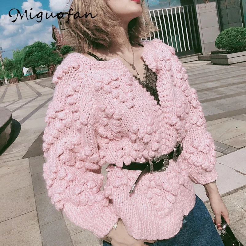 

Miguofan Hand Knitted Sweater Cardigans Women Open Stitch Outwear Jumper Coat Thick White Khaki Tops Sweaters 2019 Autumn Winter