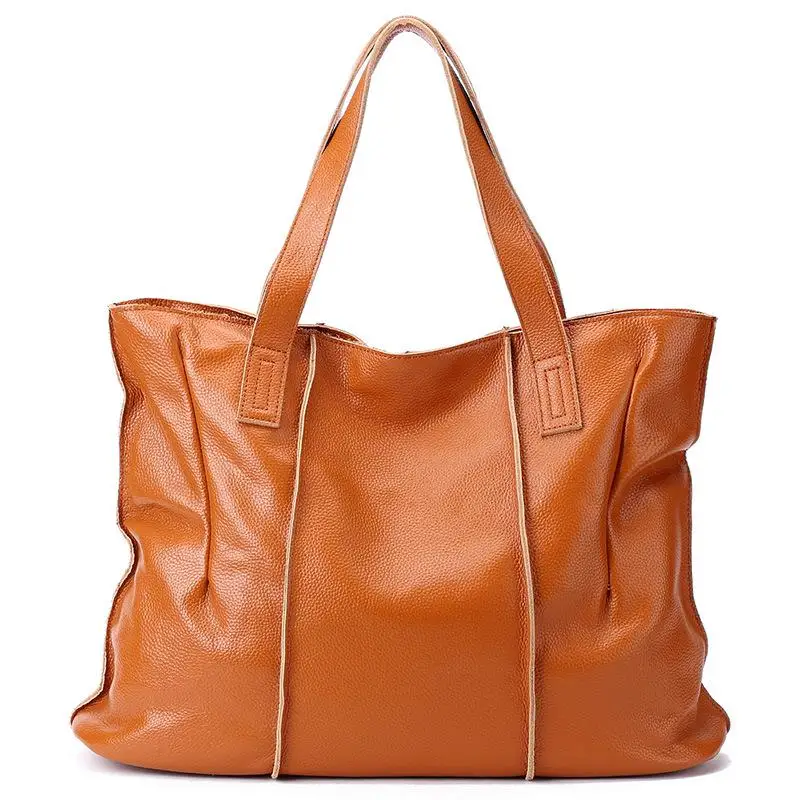 Высококачественная мягкая натуральная кожа женская сумка большая Вместительная женская кожаная сумка известный бренд дизайнерская женская сумка через плечо - Цвет: Yellow