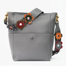 2016 Women Bags Handmade Flower Shoulder Strap Bucket Zipper Handbags Cowhide Lady Genuine Leather Handbag Large Shopping Bag