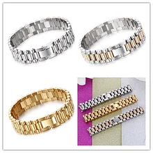 Hot Fashion 15mm Luxury Mens Womens Watch Band Bracelet in Silver or Gold Stainless Steel Strap Cuff Bangles Jewelry Gift 8.66″