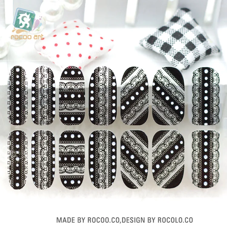 

Y5407/Sexy Transparent Black Full Lace Design Adhesive Nail Art Stickers Colorful Rinestones Diamond Decor Nail Wraps