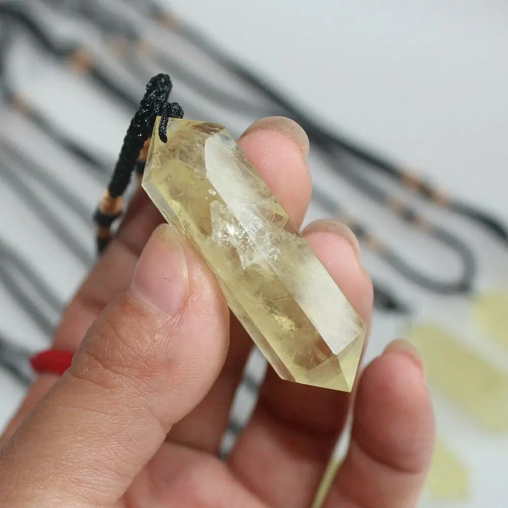 

Yellow Citrine Quartz Crystal Pendant Necklace Chakra Gemstone Healing 2pc