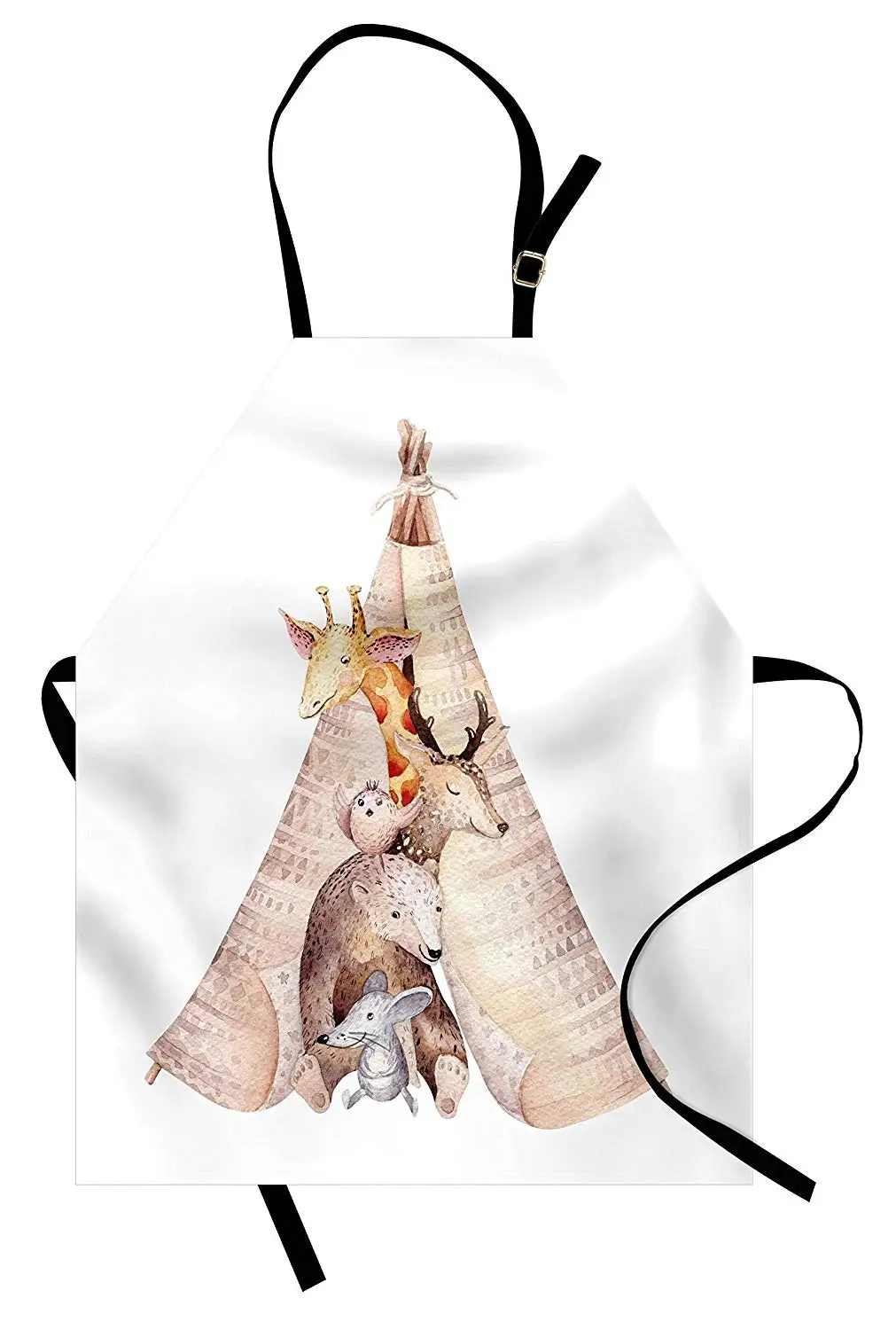 

Animals Apron Teepee with Giraffe Deer Animal Nursery Mouse and Bear Illustration for Children Kitchen Bib Cooking Baking Garden