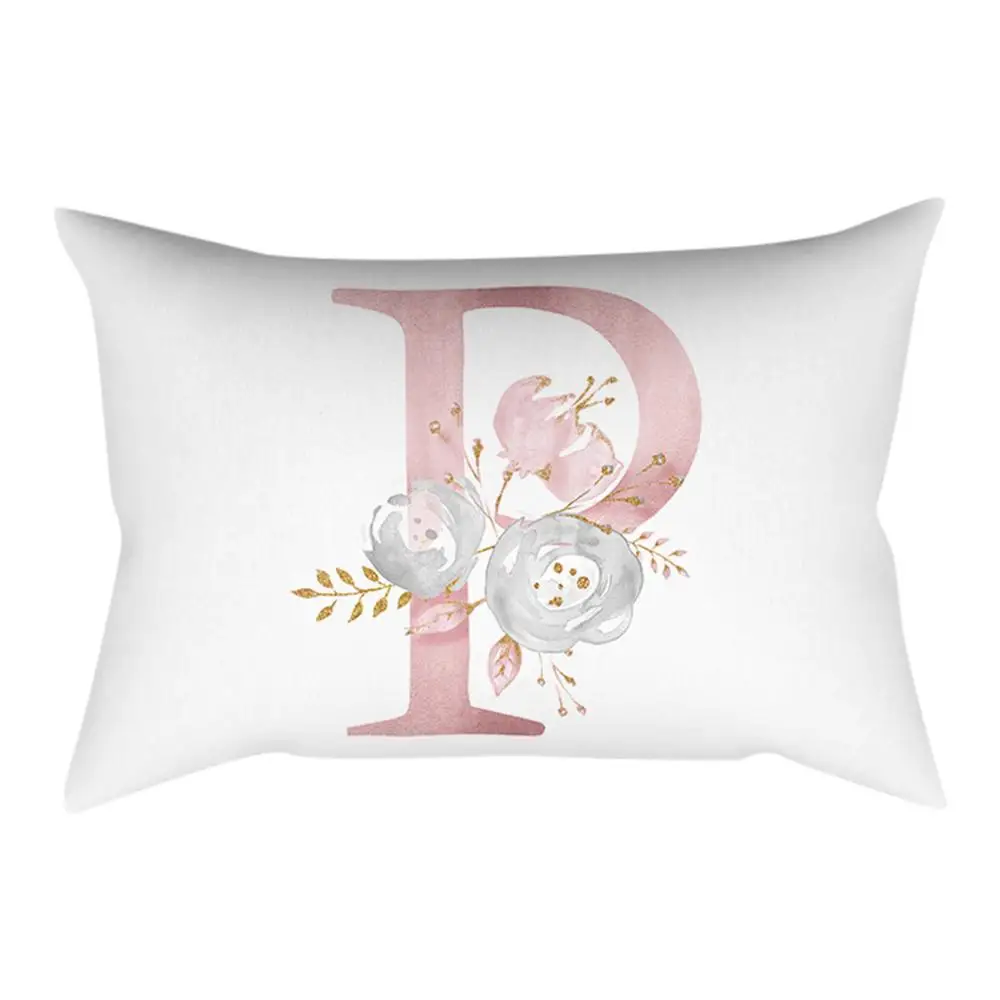 Новые 26 Английский алфавит инициалы Чехлы для подушек Акварельная живопись цветок розовый чехол для подушек чехол Kussenhoes BB4 - Цвет: P