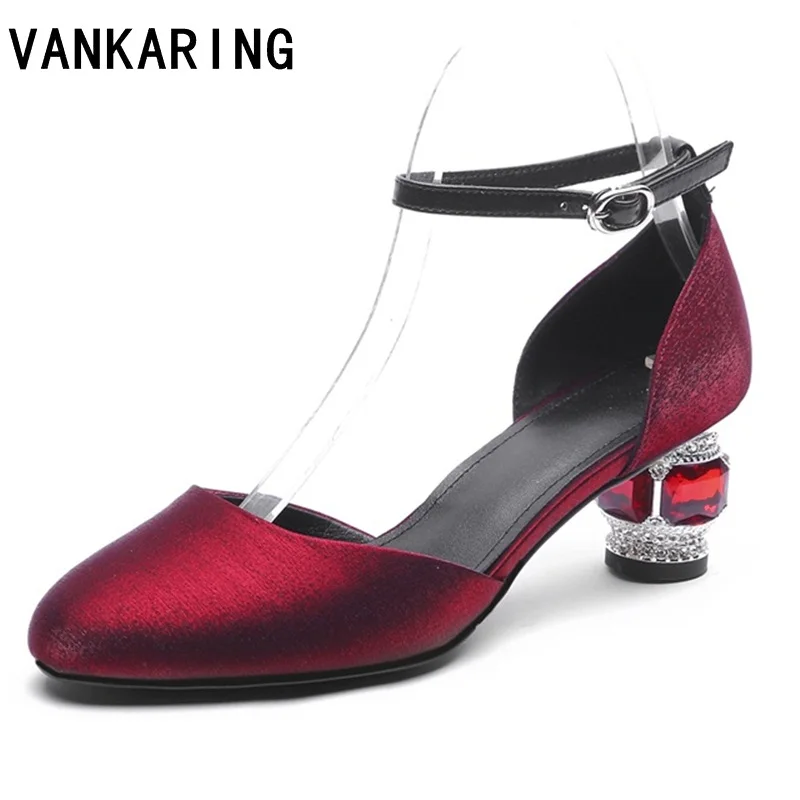 

luxury satin brand rhinestones heel women pumps buckle high heel spring summer shoes women square toe dress party ladies sandals