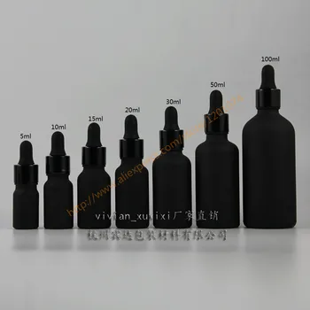 

5ml/10ml/15ml/20ml/30ml/50ml painted black frosted Glass bottle with aluminum ring+round rubber lid,essential oil packing