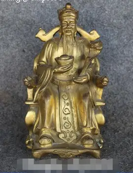 

8" Old Chinese Pure Bronze Seat Money Wealth Yuanbao God Mammon Hold Ruyi Statue