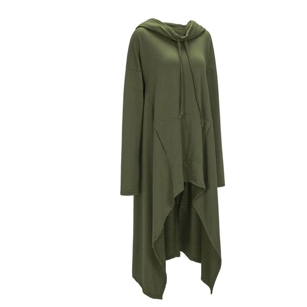 SAUCY ANGELIA Women Army Green Hooded Long Sleeve Maxi Autumn Dress Irregular Stretchy Loose Party Dresses Casual Vestidos XXXXL