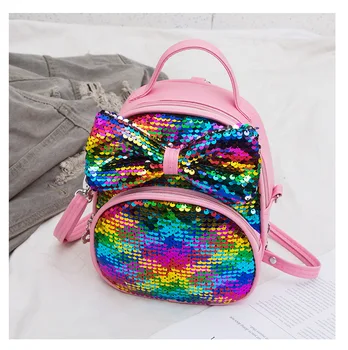 

Women Mini Sequins Backpack Cute Bow Shoulder Bag For Girls School Bags Bling Shiny Travel Backpacks Children Rucksack Mochila