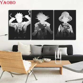 

5d Diy Diamond Painting Black White Dragon Ball Z Goku Cross Stitch full square round Diamond Mosaic Diamond Embroidery 3 Piece
