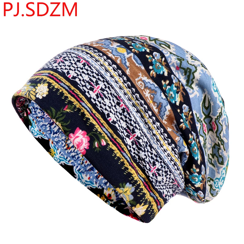 

Korean New Thin Headwear Ladies Summer Cotton Print Turban Headbands Cap Headscarf Stretchy Bandanas Fashion Men Women