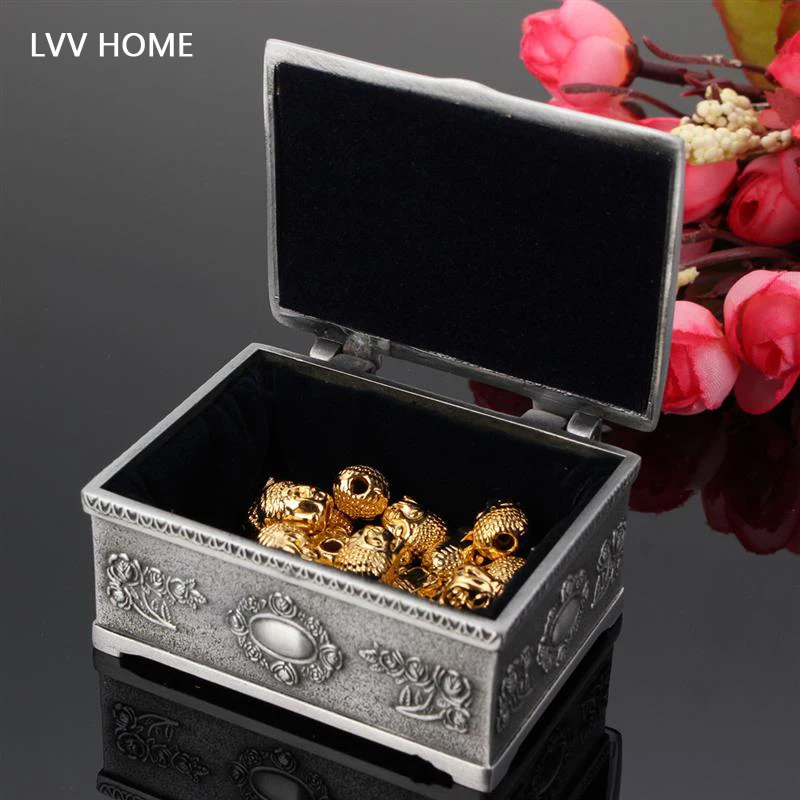 LVV HOME metal carved jewelry storage box/Retro princess small jewelry