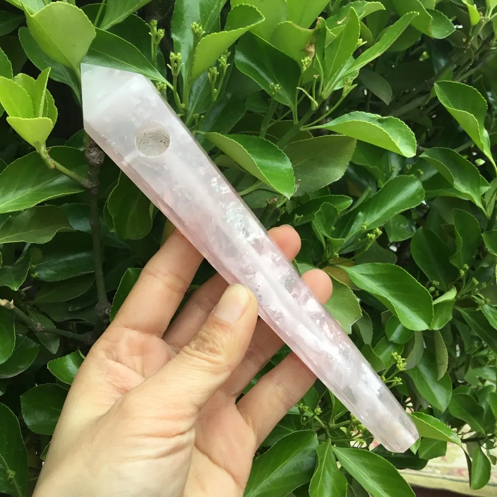 

Long size Natural Rose quartz crystal stone smoking pipes for weed