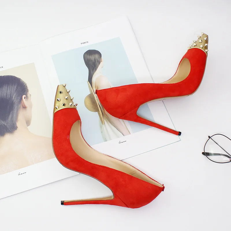 

2018 new pointed golden Liu Ding explosion models 12 cm thin high heel ladies fashion shoes.