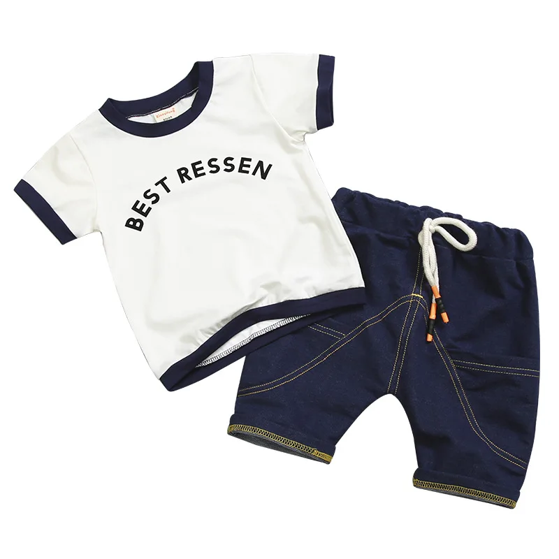 

Baby Summer Short Sleeve Suit Boys and Girls Short Sleeve+imitation Jeans Children's Sports Two-piece Sets 1-5 Ages