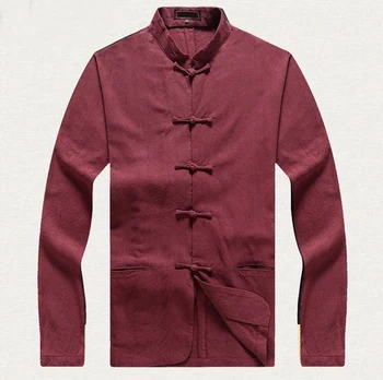 

Burgundy Oversize 3XL 4XL 5XL 6XL Men Shirt Chinese Style Man Vintage Shirt Spring Autumn Leisure Cotton Top 2601
