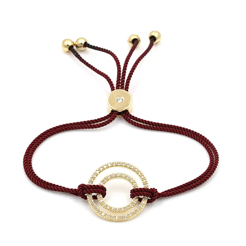 WEIMANJINGDIAN Trendsetting High Quality Cubic Zirconia CZ Crystal Pave Double Circle Bracelets with Adjustable Rope Chain