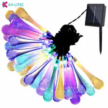 Luzes Da Corda solares 30 LEDs À Prova D' Água 8 Modos Paty Gota de Água Fada Cordas Do Feriado Do Natal Do Jardim Ao Ar Livre Luzes de Decoração(China)