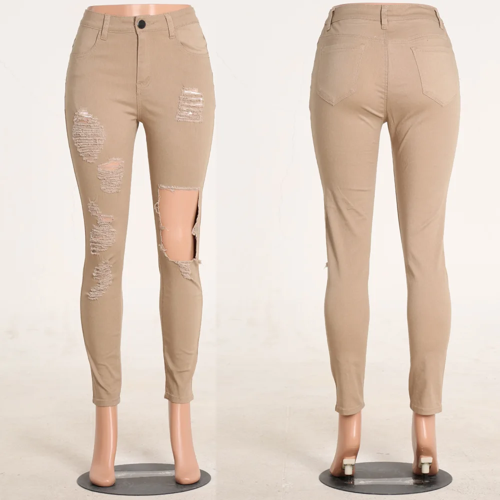 Модные женские джинсы стрейч хлопок обтягивающие плиссированные винтажный рваный карандаш брюки с высокой талией брюки уличный стиль