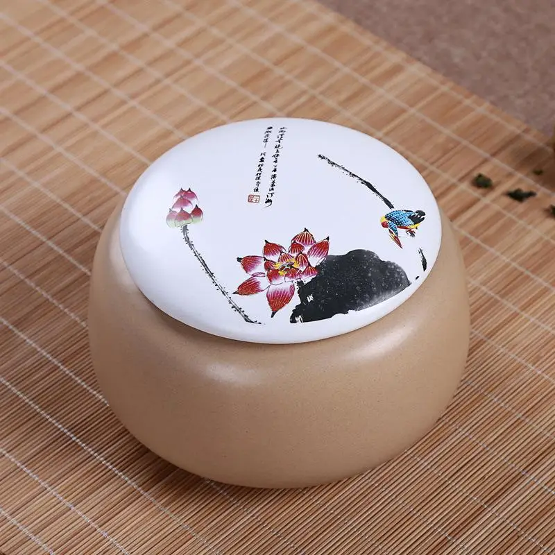 

Hand Printed Ceramics Tea Caddies Tea Storage Jar Ceramic Organizer Home Teahouse Canister Teaware Kung Fu Tea Set Accessories