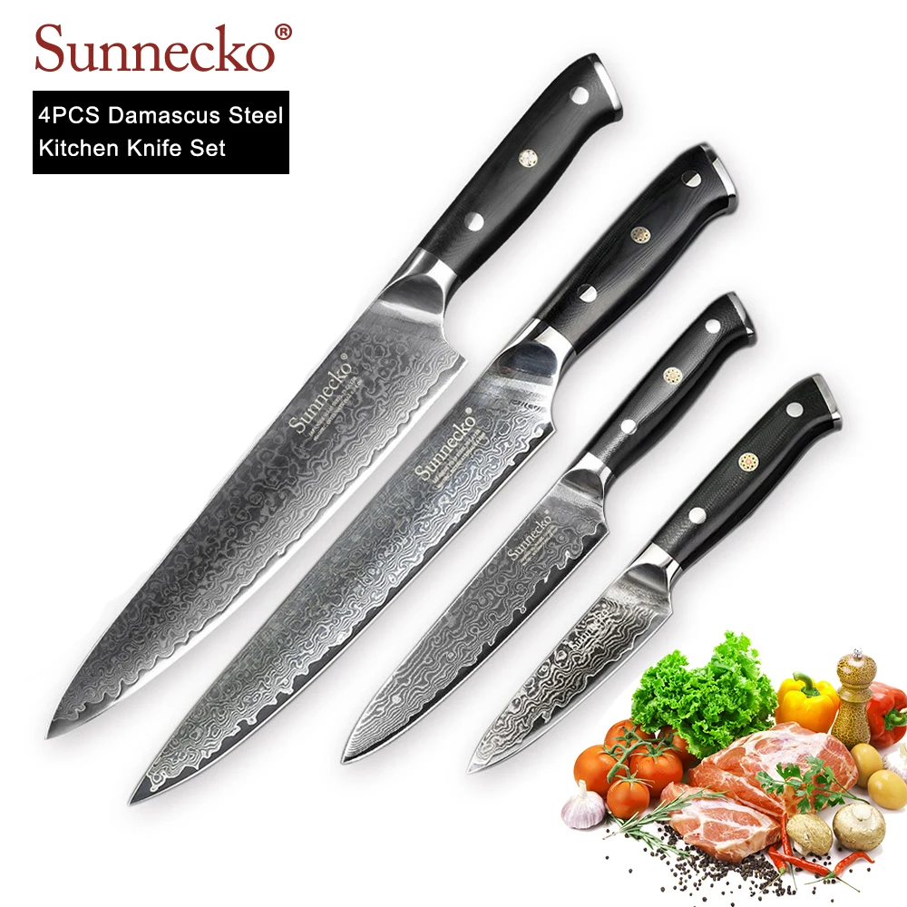 SUNNECKO 4 шт. набор кухонных ножей слайсер универсальный нож шеф-повара японский дамасский VG10 сталь острый G10 Ручка резак инструменты