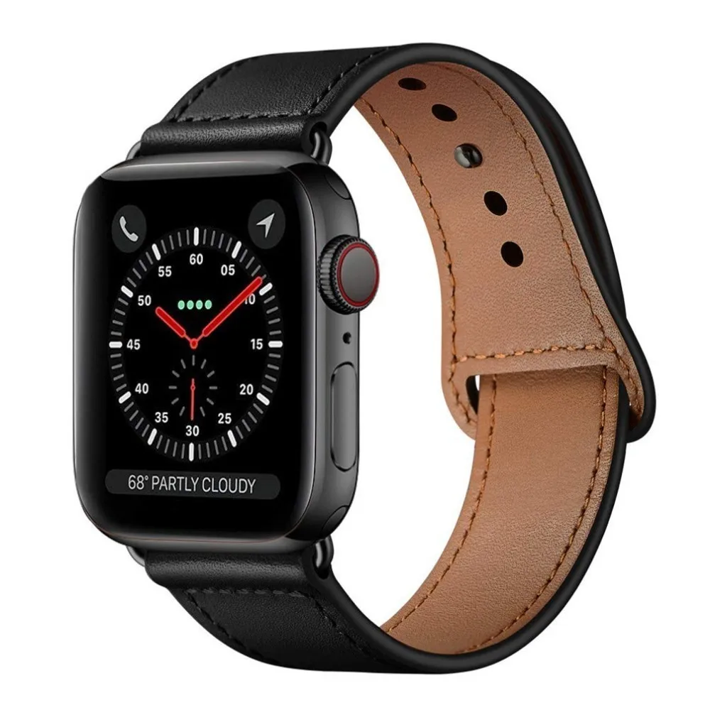 Ремешок из натуральной кожи для Apple Watch band 4 3 iwatch 42 мм 38 мм 44 мм 40 мм pulseira correa браслет умные часы аксессуары петля - Цвет ремешка: Black