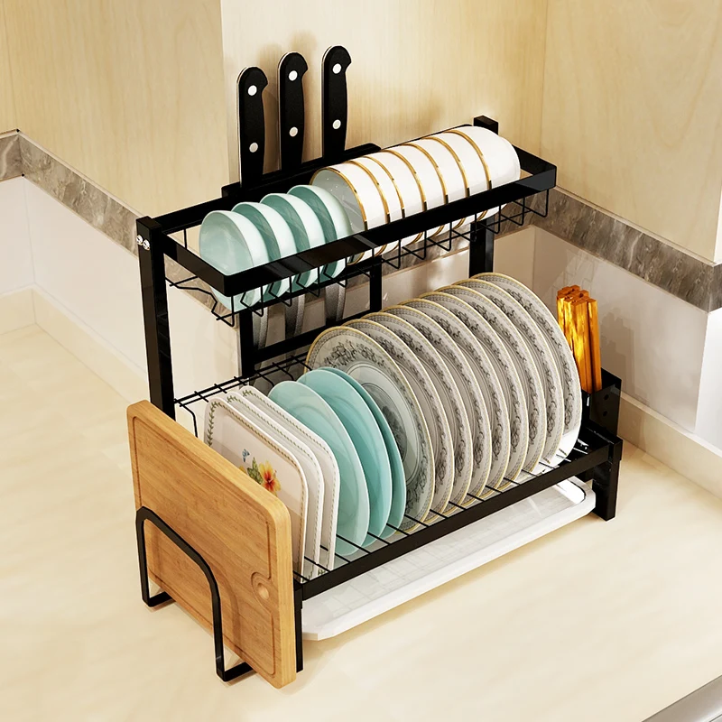 

Black stainless steel kitchen shelf, drainage rack, knife rack, hanging rack, bowl rack, chopsticks, dishes, shelf