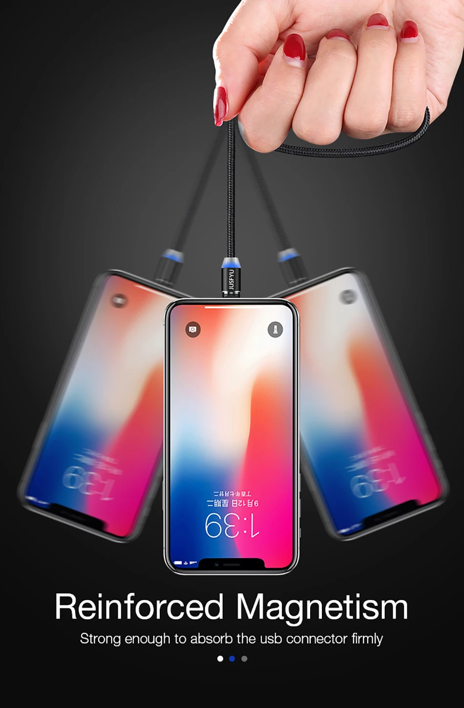 360 СВЕТОДИОДНЫЙ Магнитный зарядный кабель для iPhone XR XS MAX X 8 7 6 6S Plus, магнитное зарядное устройство для мобильного телефона, кабель Micro USB type-C