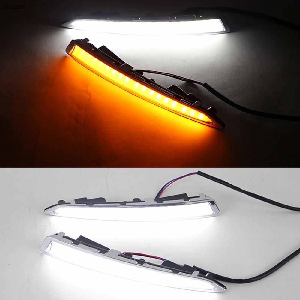 

CSCSNL 1Pair Car Led DRL Daytime Running Lights Daylight For Ford Kuga Escape 2013 2014 2015 2016 2017 With Yellow Turn Signal