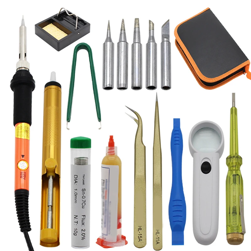 

New 17pcs/set 110V 220V 60W Adjustable Temperature Electric Iron Gun Welding Soldering Iron Tools
