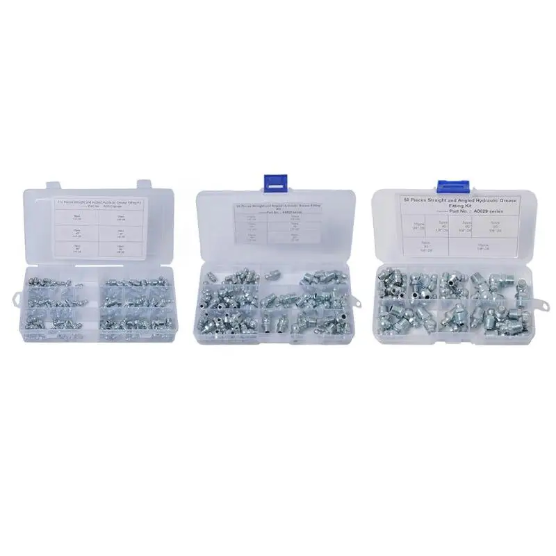 

VODOOL Straight Angled Blue Zinc Plated Hydraulic Grease Zerk Fitting Assortment Set Automobile Car Replacement Oil Nozzle Kit