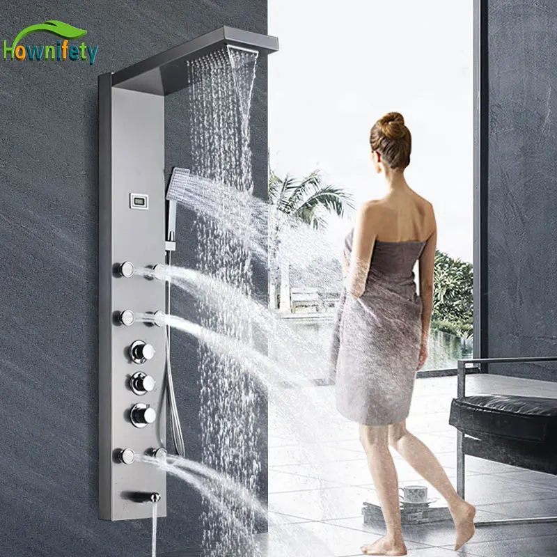 Thermostatic Shower Column FaucetLuxury Bathroom Bath Shower System SPA Massage Sprayer Temperature Screen Show