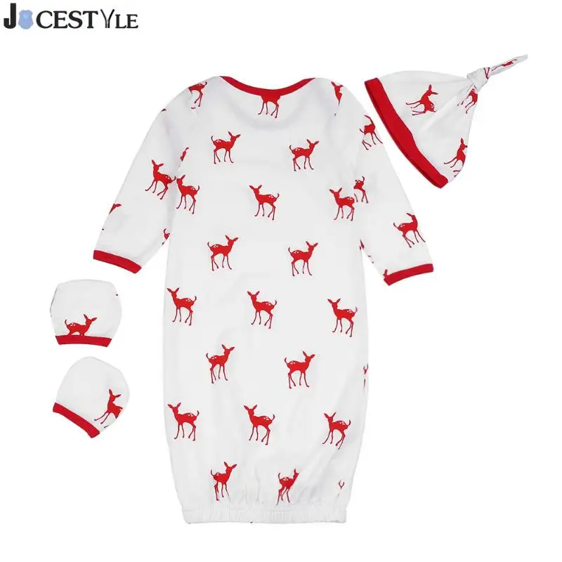 Младенческой новорожденных девочек мальчиков Спальные пижамы Халаты принт оленя Рождественский спальный мешок+ шапка+ перчатки Sleepsuit комплект одежды