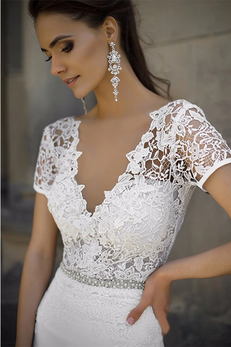 2016-Bridal-Gowns-Lace-Wedding-Gown-Vestifo-De-Noiva-Sereia-Vintage-Mermaid-Wedding-Dresses-Short-Sleeves (1)