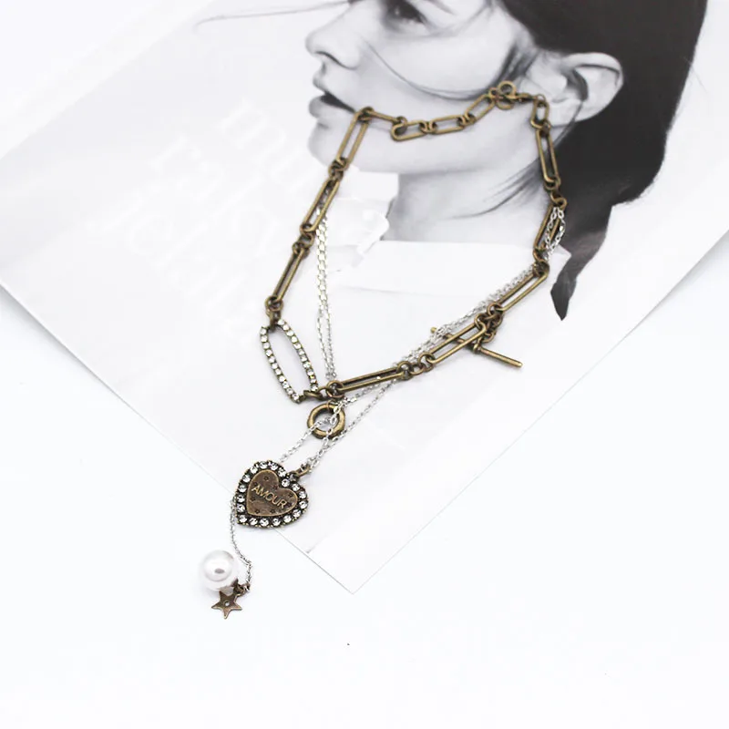 

Autumn and winter vintage love necklace bee pearl multi-layer clavicle chain personality trend joker necklace women 796