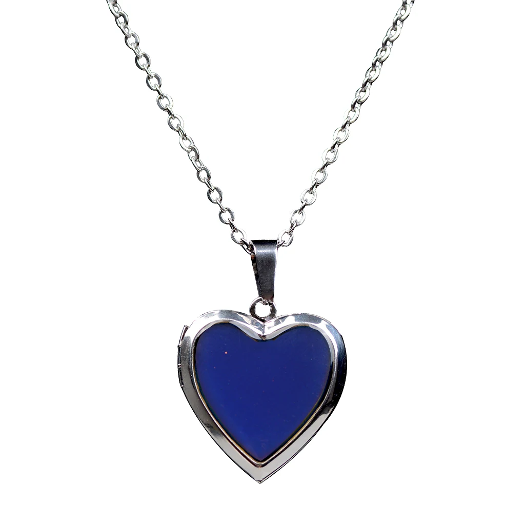 2 Pieces Heart Mood Photo Frame Change Color Emotion Feeling Unisex Necklace