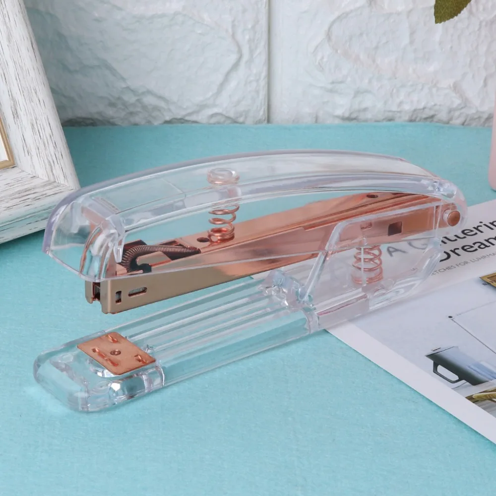 

Fashion Rose Gold Stapler Acrylic Metal 24/6 26/6 Practical Manual Staplers Tool