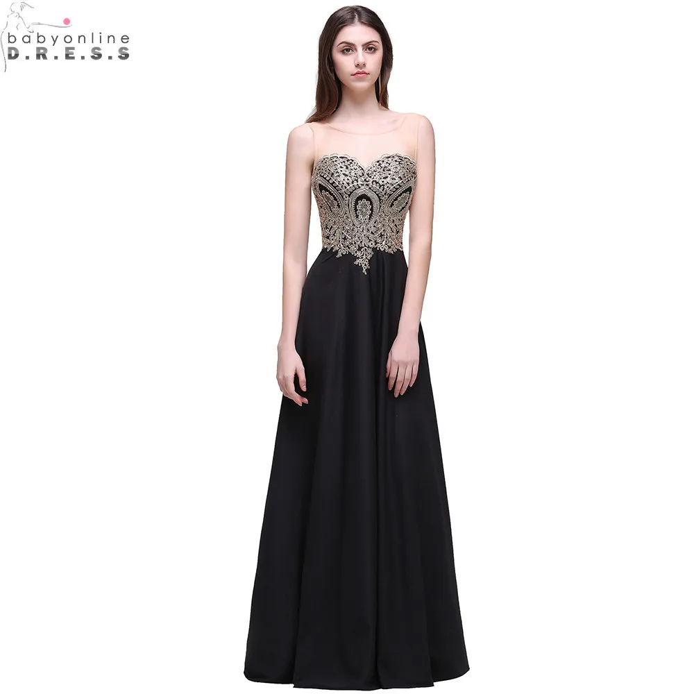 Robe de Soiree Longue Sexy Sheer Back Navy Black Lace Long Evening Dress Cheap A Line Appliques Embroidery Gowns | Свадьбы и