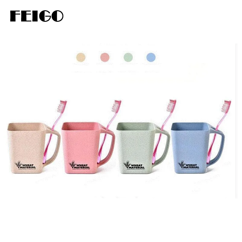 

FEIGO Creative Handle Can Put Toothbrush Cup Mug Comfortable Nordic Style Wheat Straw Couple Tooth-Brush Cup Wash Gargle Cup F62