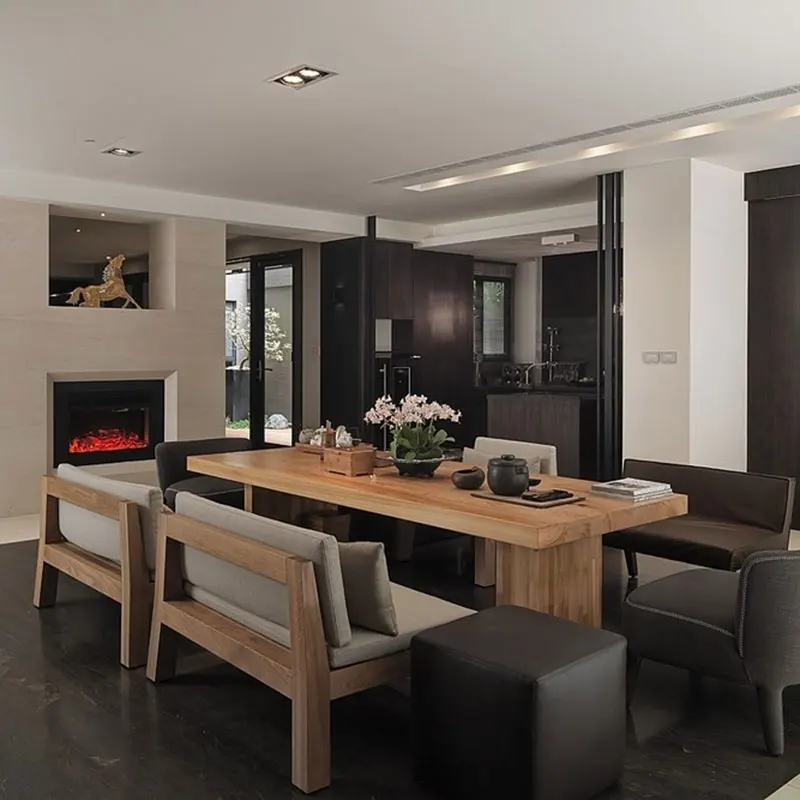 Solid wood coffee table simple tea and chairs combination ...