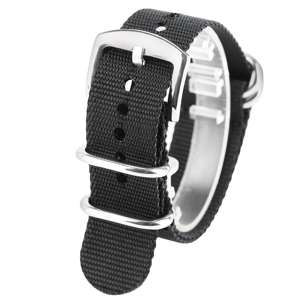 

20/22/24mm Military Silver Steel Pin Buckle Watch Band Outdoor Bracelet High Quality Black/Army Green Nylon Sport Strap