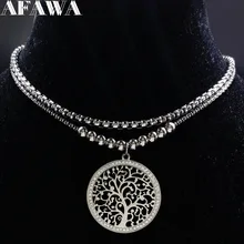 2018 de doble capa de árbol de la vida collar de acero inoxidable de las mujeres de Color plata encantos collar de cristal joyería joyeria N18028