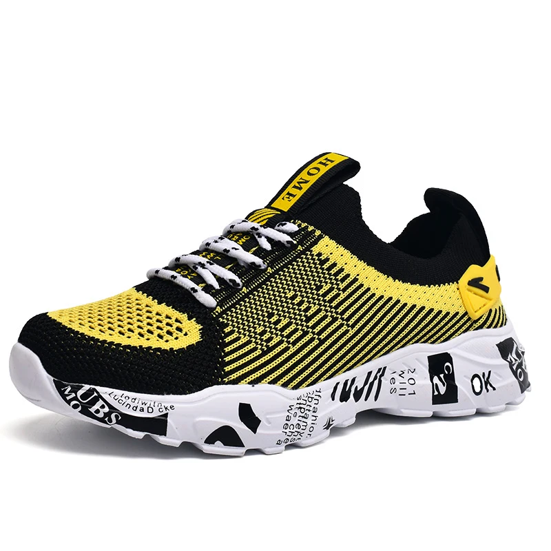 ULKNN обувь для мальчиков детская спортивная обувь Детские тонкие сетчатые туфли дышащие летающие тканые желтые синие Красные кроссовки для студентов - Цвет: yellow