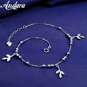 

Solid Silver 100% 925 Silver Anklet Woman Leaf Pendant Silver Anklet Summer Style