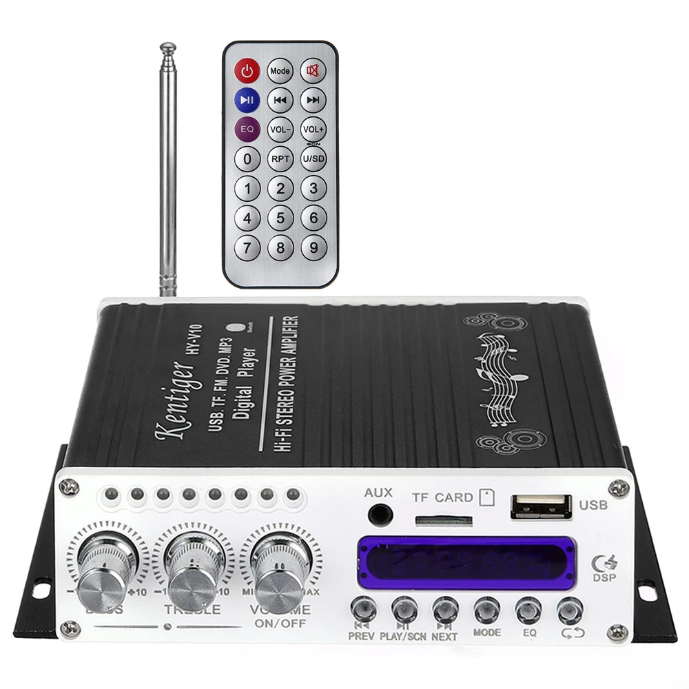 Kentiger V10 Bluetooth Hi-Fi Wireless Audio Amplifier Class-AB Stereo Super Bass Digital Display FM Car Amplifiers AUX input Kentiger V10 Bluetooth Hi-Fi Wireless Audio Amplifier Class-AB Stereo Super Bass Digital Display FM Car Amplifiers AUX input