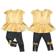 Girls Clothing Set Baby Girls Clothes Childs Kids Gold Dress Tops Pants 2pcs Casual Outfits Suits