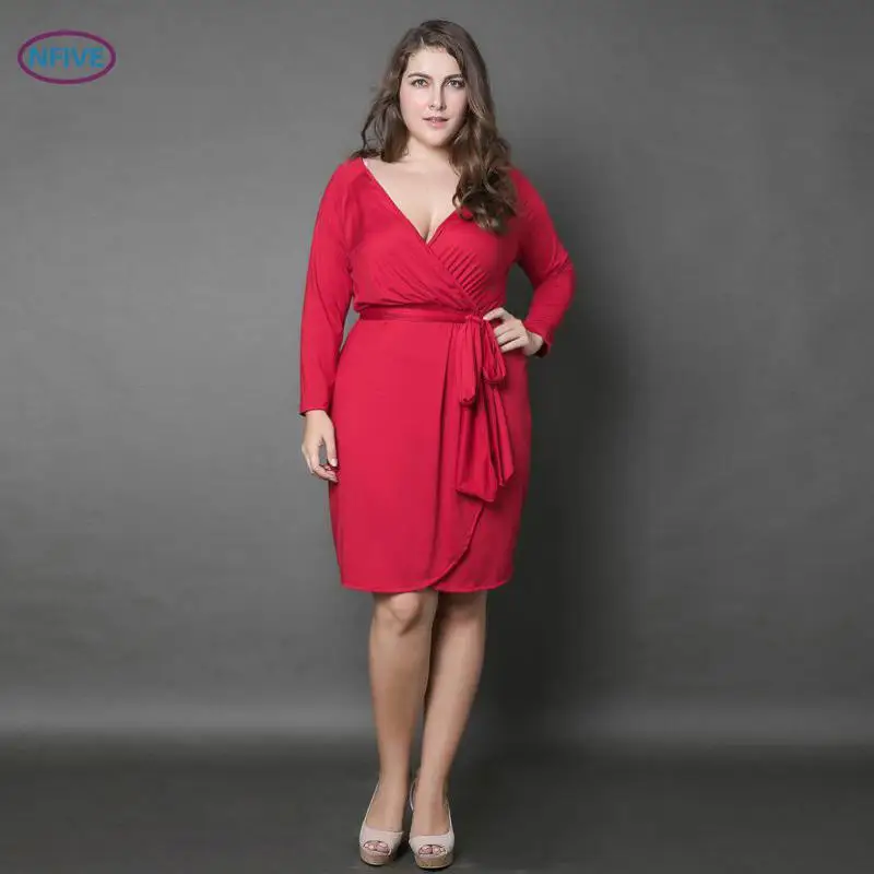 NFIVE Brand 2017 Summer New Big Size Female Office Dress Solid Color Wrapped Chest Dresses Free Shipping | Женская одежда
